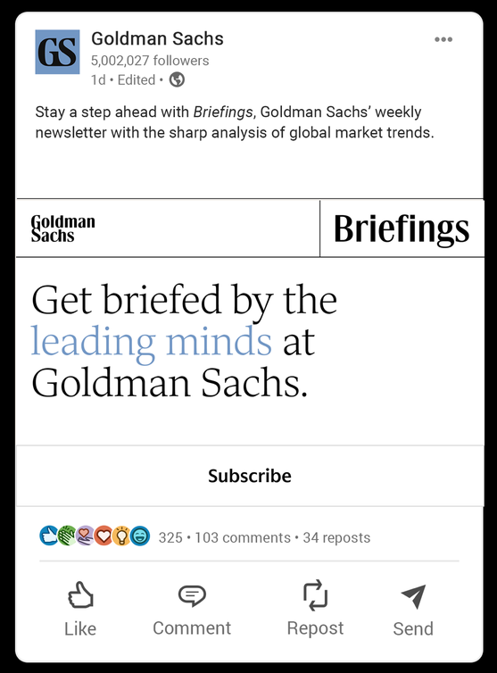 Get briefed by the leading minds at Goldman Sachs — LinkedIn